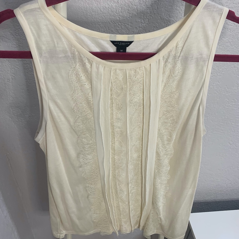 Ann Taylor Cream Tank-Top with Lace accents, Size Medium